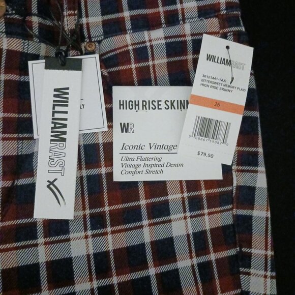 NEW WILLIAM‎ RAST High-Rise Plaid Skinny Jeans, Size 26, Red/White/Blue - Picture 14 of 15